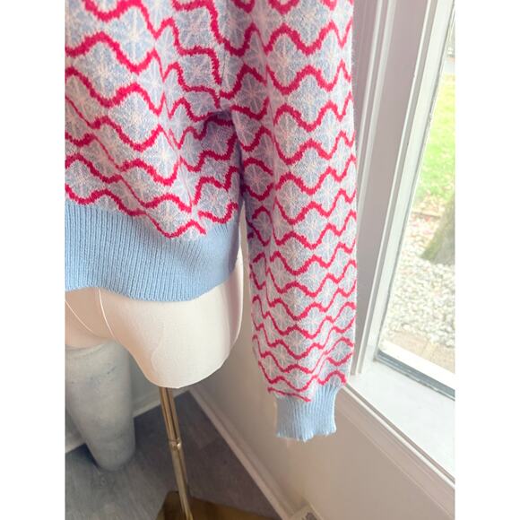 NWT Cider Wavy Button Up Crop Cardigan Sweater Womens XL Blue Red Retro Indie - Picture 7 of 8